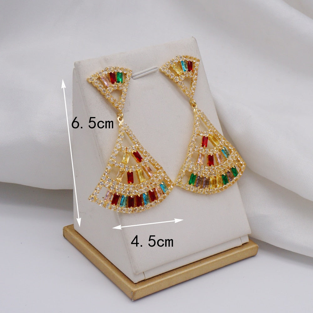 New Styles Long Metal Colorful Crystal Drop Earrings High-Quality Fashion Rhinestones Jewelry Accessories For Women Gift Party