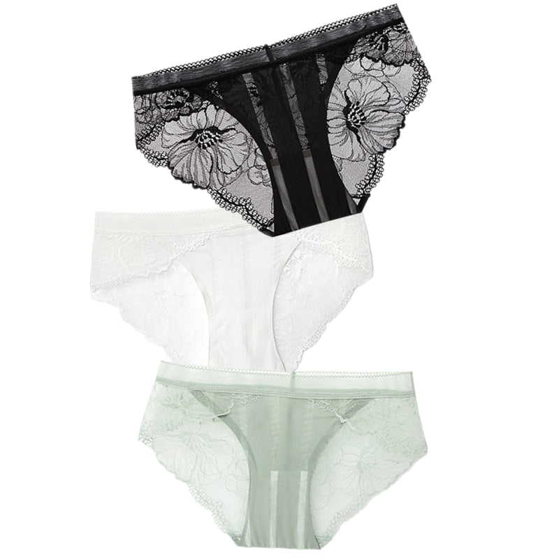 3pcs Sexy Lace Panties For Women Underwear Fashion Panty Lingerie Breathable Hollow Out Briefs Low-Rise Panties Female Underwear