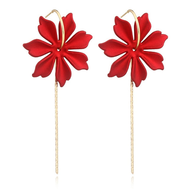 XIYANIKE 2019 New Arrival Vintage Women Dangle Earrings Sexy Rose Petal Long Tassel Earrings Female Korean Jewelry Red Earrings