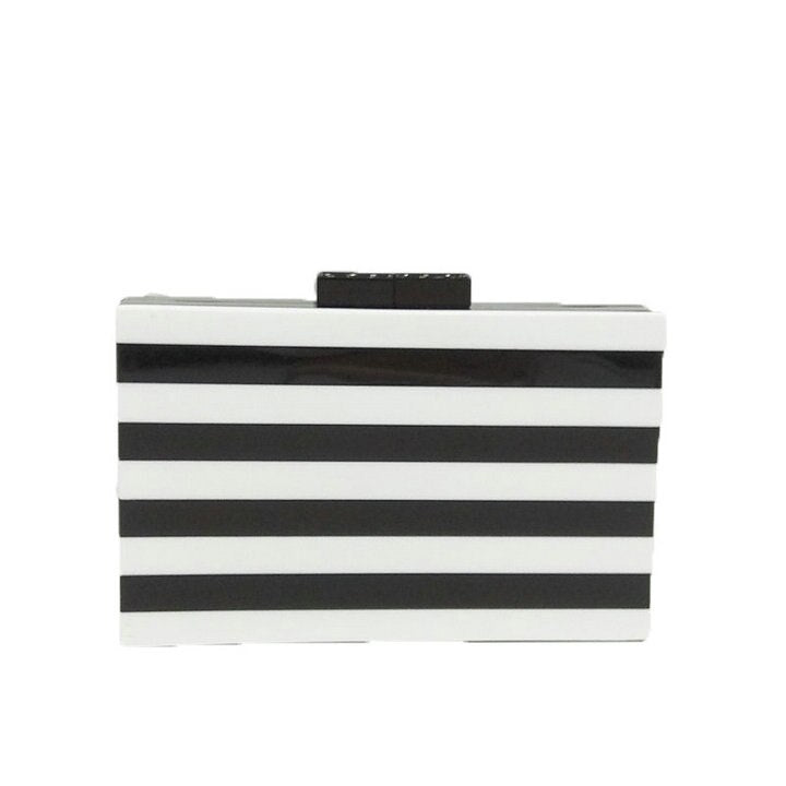 Boutique De FGG Fashion Women Striped Acrylic Evening Clutch Bags Ladies Chain Shoulder Purses and Handbags Crossbody Bag