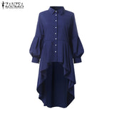 Fashion Asymmetrical Tops Women's Spring Shirts ZANZEA 2021 Casual Lantern Sleeve Shirt Female Button Lapel Blusas Plus Size 5XL