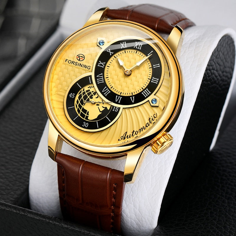 New FORSINING FSG8201 Men's Watch Waterproof Mechanical Mens Watches Leather Belt Luxury Business Automatic Watch Men Wristwatch