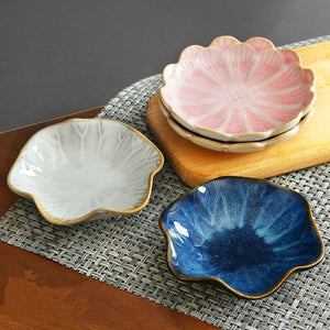 11CM Lotus Ceramic Plate Porcelain Kiln Glazed Flower Shape Sauce Dish Japan Style Pickle Dip Serving Dishes