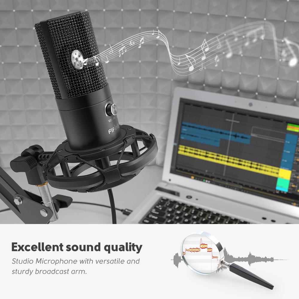 FIFINE Studio Condenser USB Computer Microphone Kit With Adjustable Scissor Arm Stand Shock Mount for YouTube Voice Overs-T669