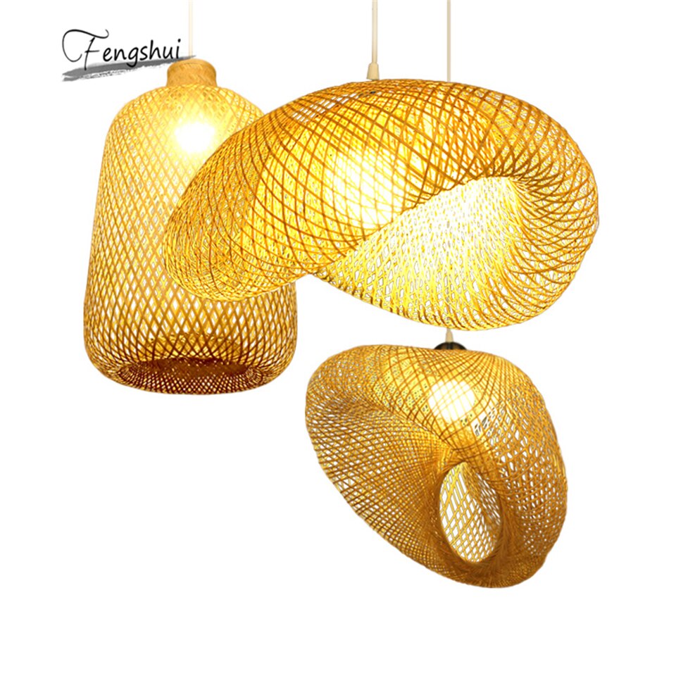 Modern Art Pendant Lights Vintage Bamboo Lamp Restaurant Rattan Pendant Lamp for Living Room Hanging Kitchen Lamp Light Fixtures