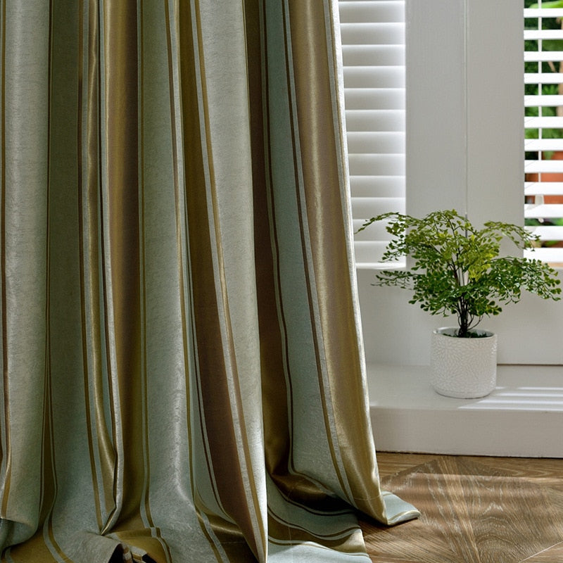 Modern Simple Stripe Curtains Jacquard Black Silk Shade Curtains for Bedroom Blackout Curtains for Living Room