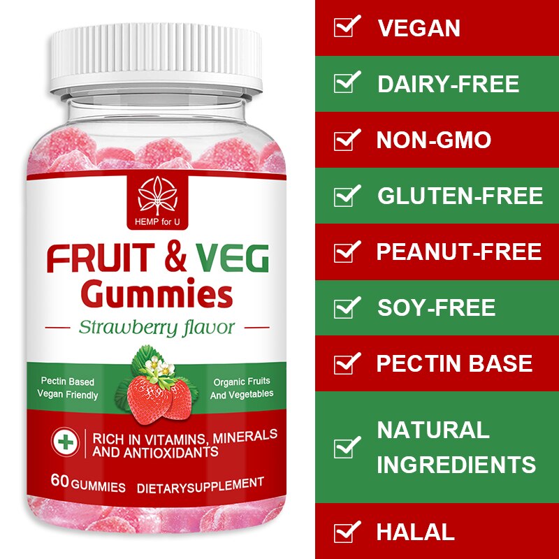 HFU Standard Compound Fruit and Vegetable Mixed Flavor Gummies Boost Immunity and Detox Rich Vitamins Increase Energy Supplement