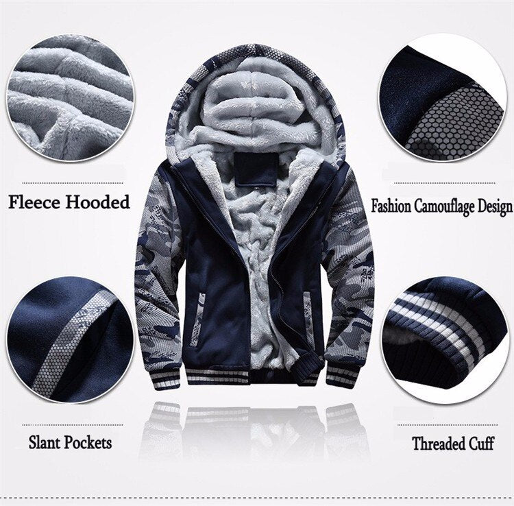 Winter Coat Men Casual Inner Fleece Thick Hooded Parka Men Clothing Brand Camouflage Windproof Warm Tracksuit Man Hoody Outwear