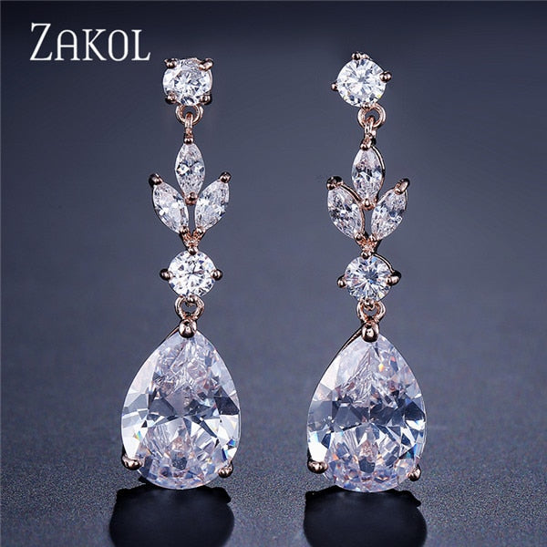 ZAKOL Fashion AAA Cubic Zircon Drop Earrings for Women White Color Leaf Wedding Jewelry Factory Wholesale FSEP4004