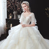 Beading Crystal Appliques Flowers Lace Ball Gown Wedding Dress Suknia Slubna V-Neck Short Sleeve Bride Dresses