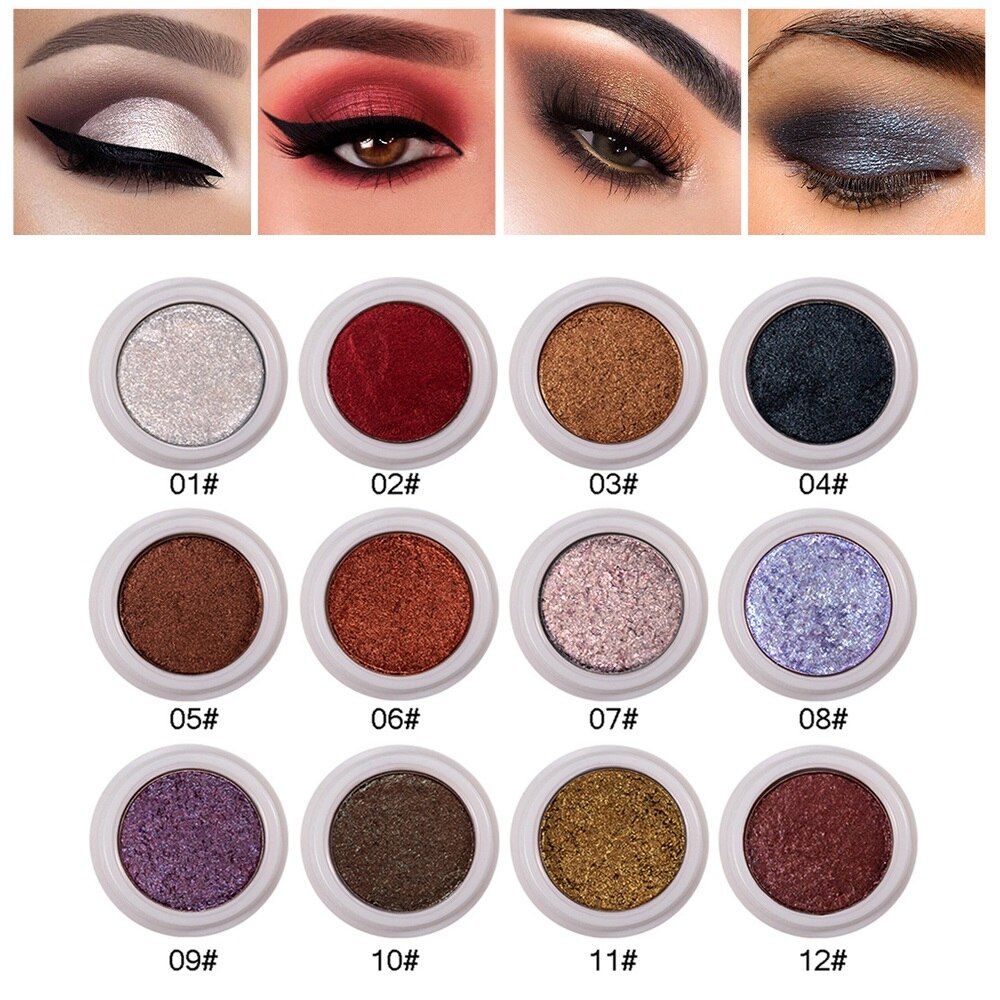 HANDAIYAN Glitter Eyeshadow Single Shimmer Eye Shadow Longlasting Waterproof Comestic Jelly Eye Cream Party Makeup 12 Color TSLM