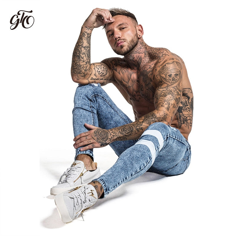 Gingtto Skinny Jeans Men Slim Fit Ripped Mens Jeans Big and Tall Stretch Blue Men Jeans for Men Distressed Elastic Waist zm49