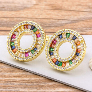 Original Design Copper Zircon Luxury Colorful Rainbow Huggie Earrings Woman Girls Good Price Stud Earrings Jewelry Gift