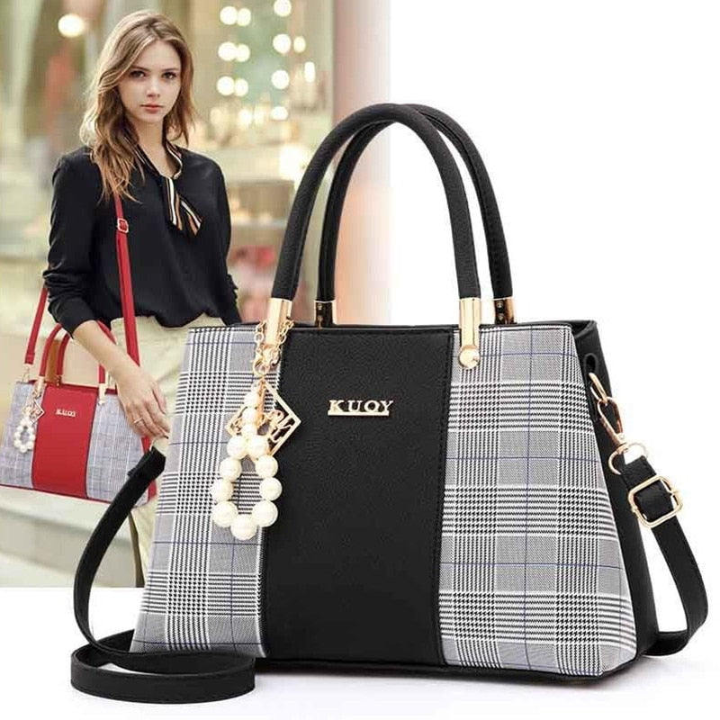 PU Leather Large Capacity Woman Handbag Grid Shoulder Bag Fashion Casual Luxury Designer Patchwork Crossbody Pack