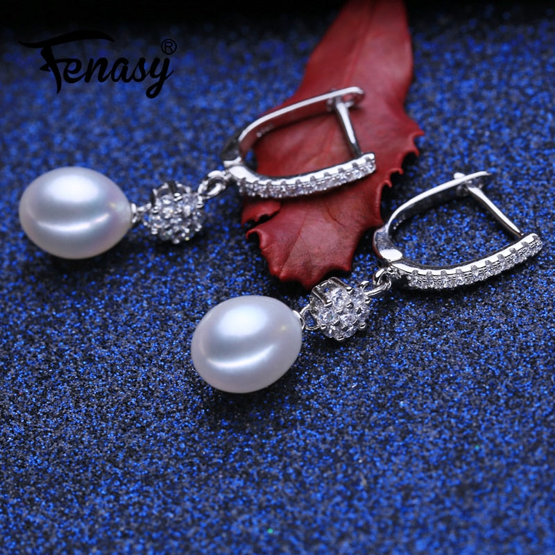 FENASY 925 Sterling Silver Drop Earrings Natural Freshwater Pearl Earrings For Women Handcrafted Fashion Party Wedding Jewelry