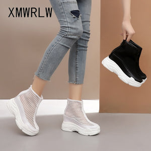 XMWRLW Women's Summer Boots Breathable Mesh High Heels Shoes For Women 2020 Summer Rubber Sole Women Ankle Boot Wedge Shoes