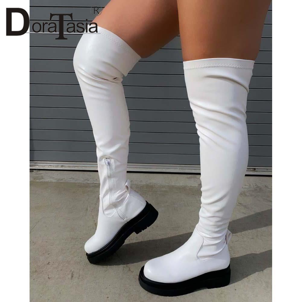 DORATASIA Brand New Female Platform Thigh High Boots Fashion Slim Chunky Heels Over The Knee Boots Women Party Shoes Woman