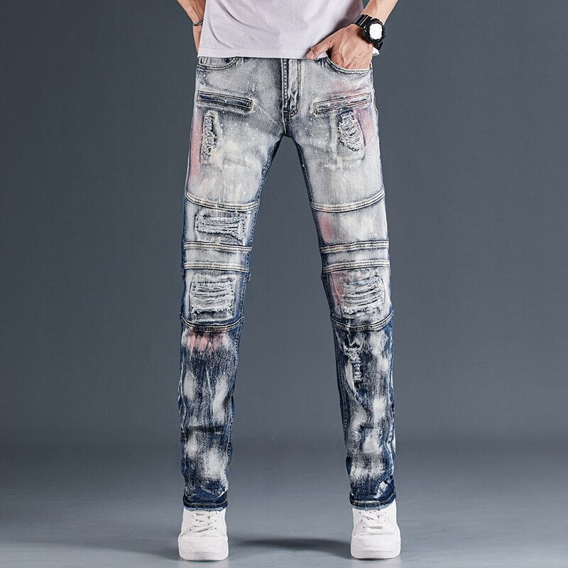 Men'S Pants Jeans Streetwear Tactical Slim Denim Trousers Biker High Quality Male Straight Casual Designer Ripped Comfortable