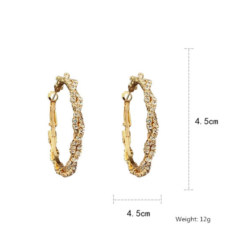 FYUAN Round Hoop Earrings Shiny Screw Crystal Earrings for Women Statement Earrings Party Gifts