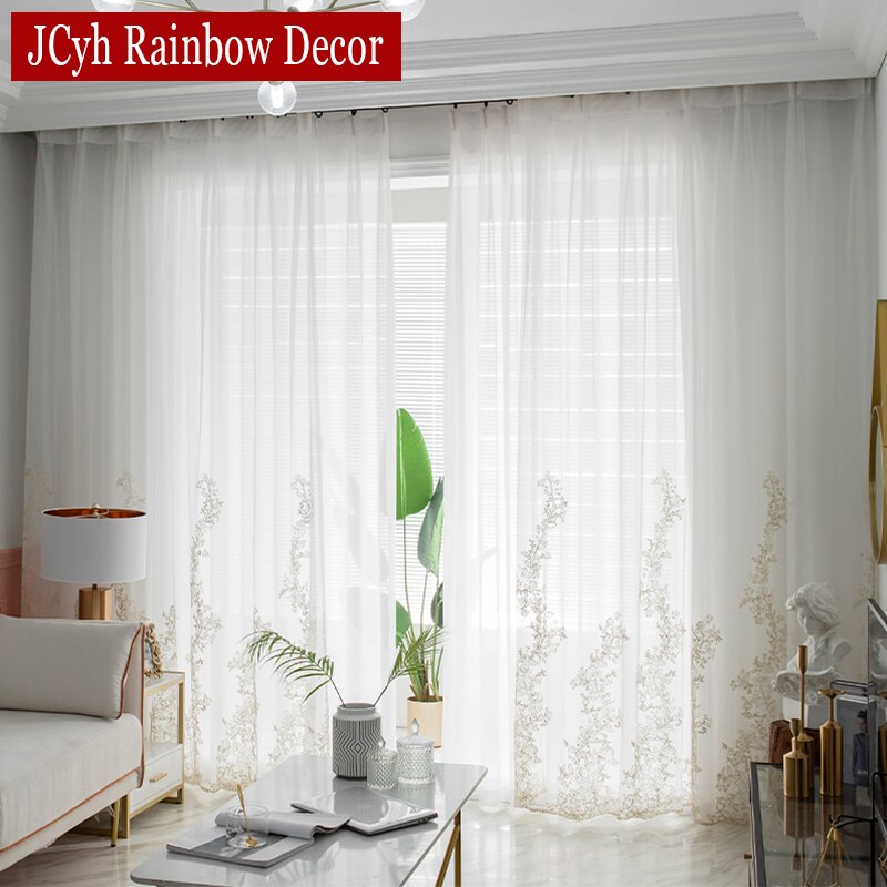 Luxury Princess Tulle Curtains For Bedroom Romantic White Sheer Curtains For Living Room Embroidered 3D Yarn Girls Voile Curtain