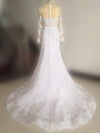 Sparkly Lace Wedding Dress Mermaid Illusion Bodice vestido de noiva Long Sleeve Sheer Neck Appliques Bridal Gowns 2020 Spring