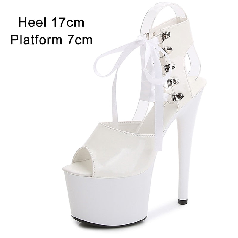 JIALUOWEI  20cm Extreme High Heel Thick Chunky Heels Platform Women Knee-High Long Boots -Exotic,Fetish,Sexy,Shoes