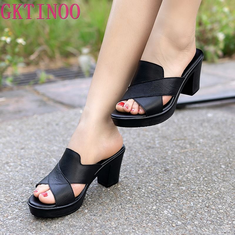 GKTINOO Women's Slippers Sandals 2021 Summer 7cm High Heels Women Shoes Woman Slippers Summer Sandals Casual Shoes