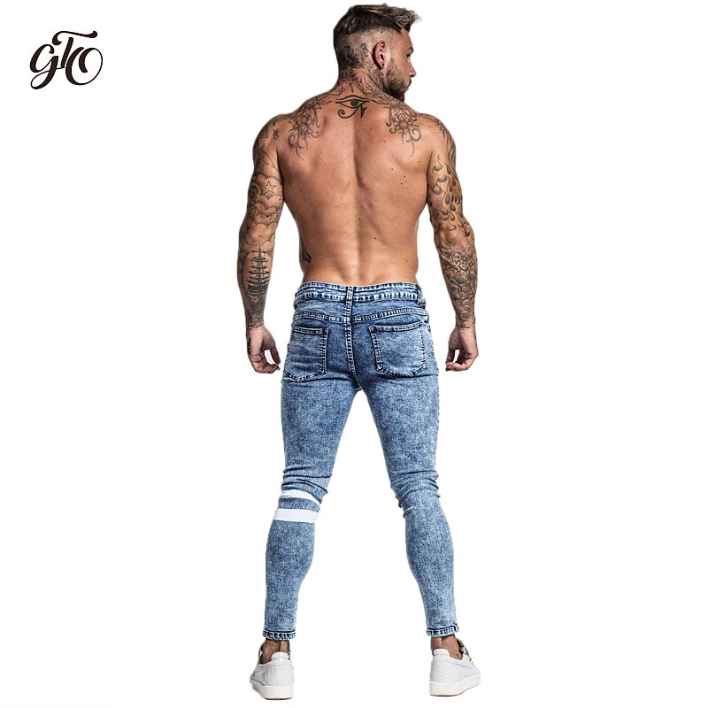 Gingtto Skinny Jeans Men Slim Fit Ripped Mens Jeans Big and Tall Stretch Blue Men Jeans for Men Distressed Elastic Waist zm49