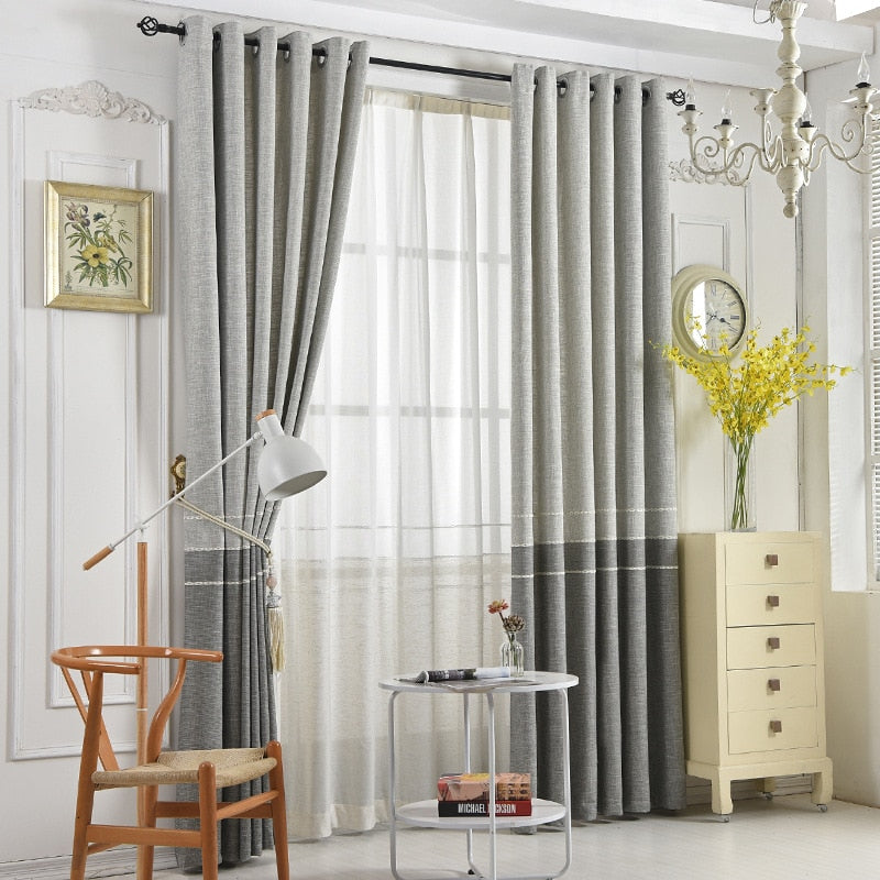 Simple Modern Cotton Hemp Nordic Wind Shading Curtains for Living Dining Room Bedroom.