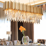 Luxury Plated Gold Metal Led Pendant Lights E14 Lustre K9 Crystal Luminarias Dining Room Straight Pendant Lamp Lighting Fixtures