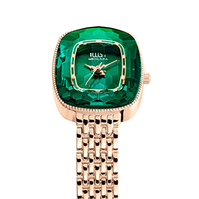 WIILAA 2022 Green Diamond Style Luxury Women Quartz Watch Creative Unique Ladies Wrist Watch For Female Clock relogio feminino