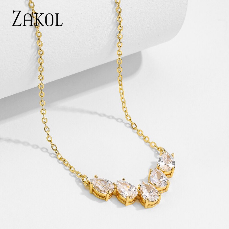 ZAKOL Brand Design Unique Water Drop Zirconia Crystal Pendant Necklaces for Elegant Women Fashion Bridal Jewelry FSNP2110