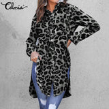 Celmia Women Vintage Long Shirts 2021 Fashion Leopard Print Long Sleeve Blouse Elegant Office Tops Tunic Casual Loose Blusas 5XL