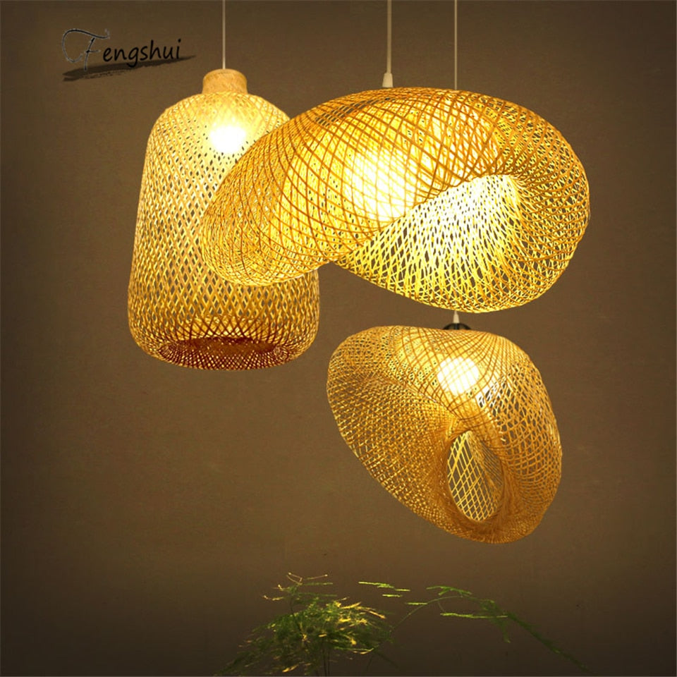 Modern Art Pendant Lights Vintage Bamboo Lamp Restaurant Rattan Pendant Lamp for Living Room Hanging Kitchen Lamp Light Fixtures