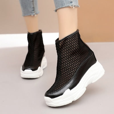 XMWRLW Women's Summer Boots Breathable Mesh High Heels Shoes For Women 2020 Summer Rubber Sole Women Ankle Boot Wedge Shoes