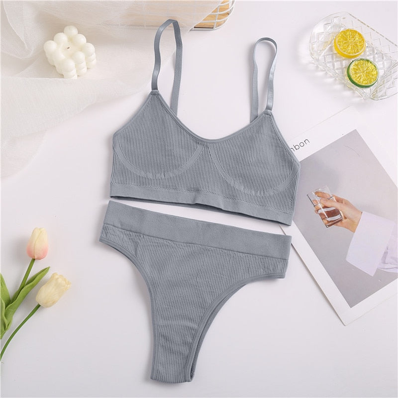 Women Bra Set Panties Sexy Push Up Bralette Female Fitness Seamless Underwear Sports Lingerie Brassiere Set Tank Crop Tops S-XL