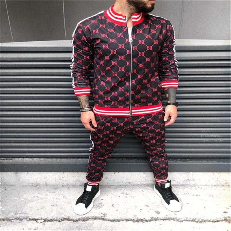 2022 Man Tracksuits Men's Sets 3D Print Sets Men Grid Two-piece Patchwork Zipper Tracksuits Small Leg Trouser Sweat Suits Sets