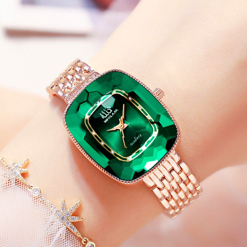 WIILAA 2022 Green Diamond Style Luxury Women Quartz Watch Creative Unique Ladies Wrist Watch For Female Clock relogio feminino