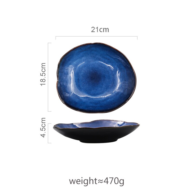 Ceramic Plate Irregular Dishes Tableware Series Western Food Plate European Blue Glaze Salad Bowl Main Dish Kitchen Supplies