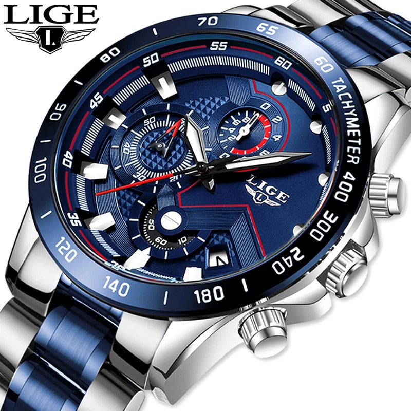 2021 LIGE Mens Watches Mens Business Analogue Clock Fashion Stainless Steel Sports Waterproof Luminous Watch Men Relojes Hombre