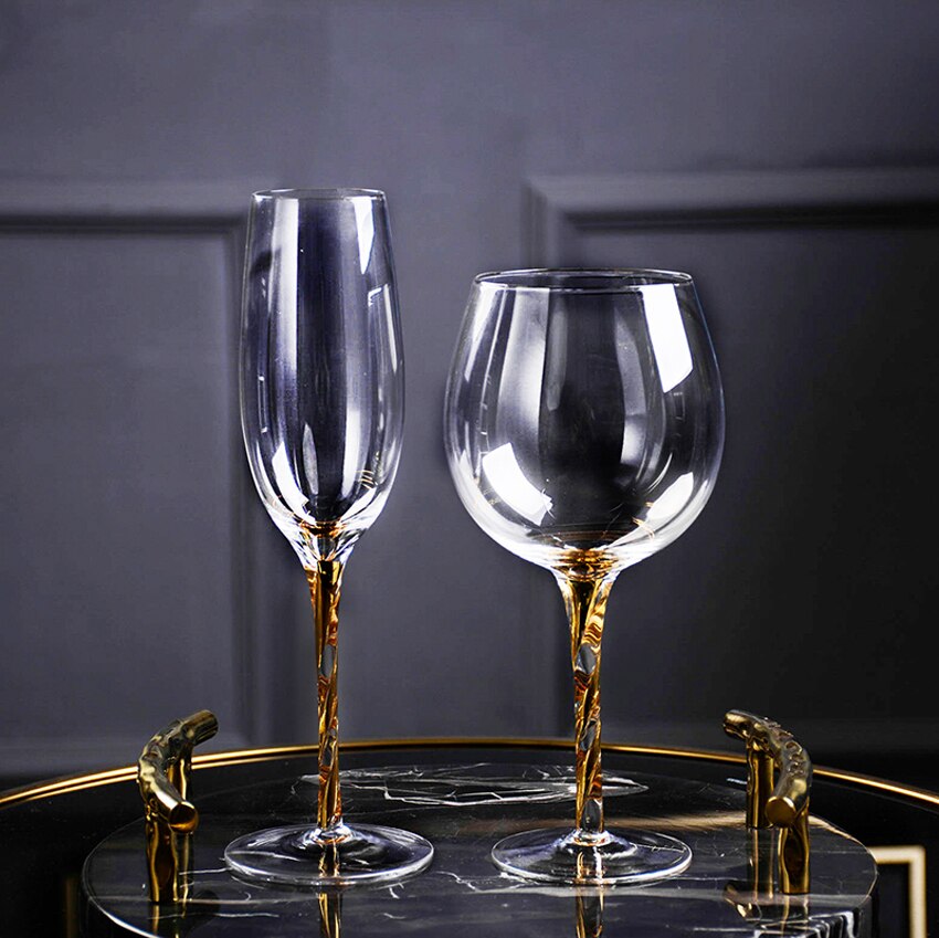 High quality Crystal glass cup golden side Goblet Wine Cup Champagne Glasses Creative Bar party hotel Home Drinking Ware