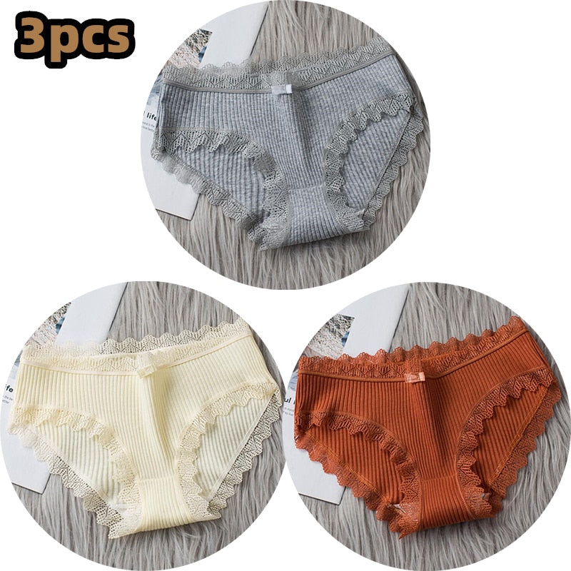 3PCS/lot Cotton Panties Women Comfortable Underwears Sexy Middle-Waisted Underpants Female Lingerie Big Size Ladies Briefs