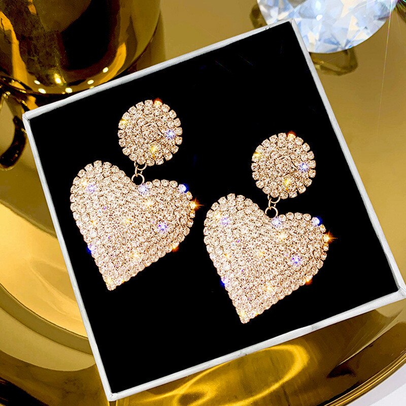 2020 New Fashion Earrings for Women Luxury Full Rhinestone Heart Earrings Jewelry