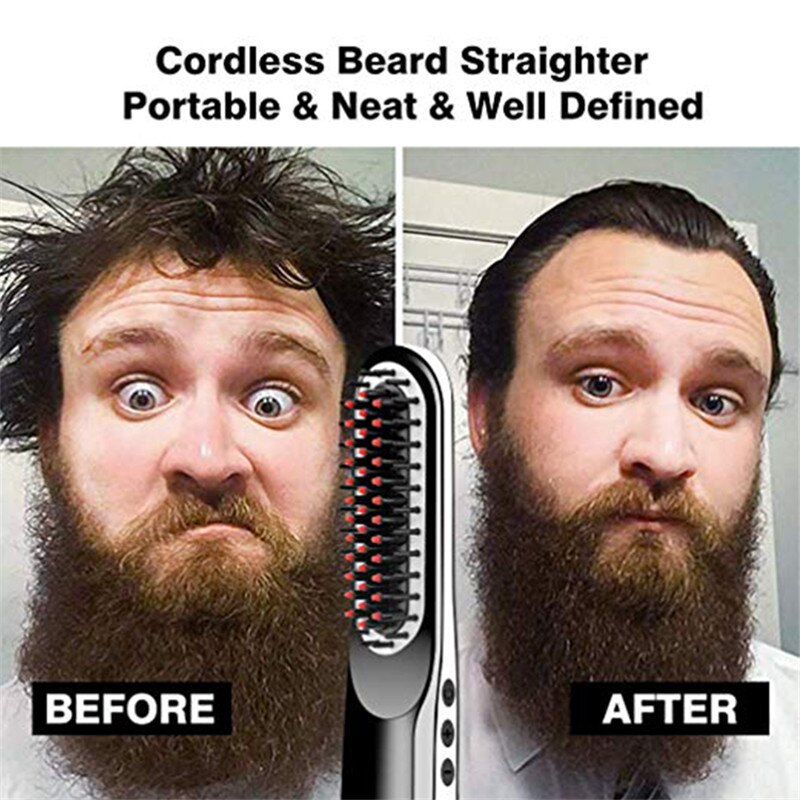 Cordless Beard Straightener Hair Comb Brush USB Rechargeable Wireless Anti Static Quick Heated Hair Straightening Styling Tools