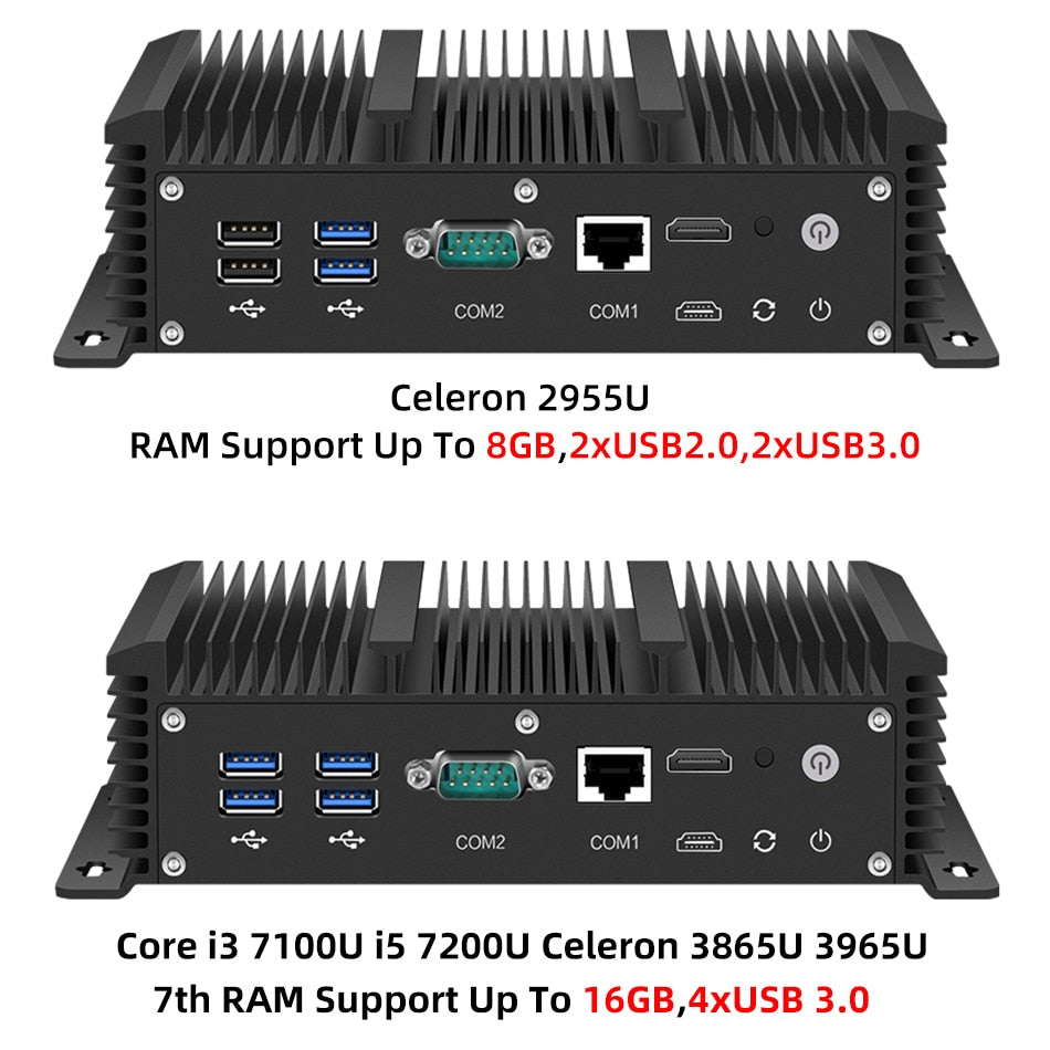 Mini Pc Intel Core i5 7200U i3 7100U i7 6 LAN 211at Gigabit Ethernet HDMI 2*RS232 Firewall Router PFsense Aes-Ni Pocket Computer