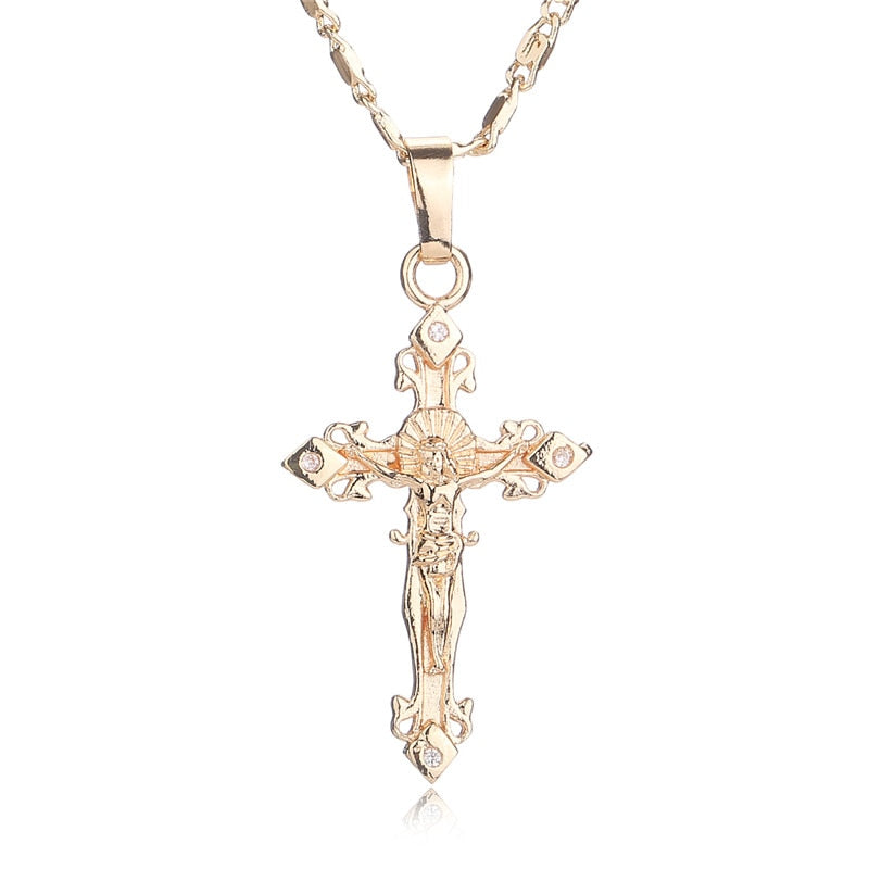 CWEEL Virgin Mary Necklace Gold Color Bijoux Imitation Crystal Statement Necklace Women Fashion Pendant Catholic Jewelry