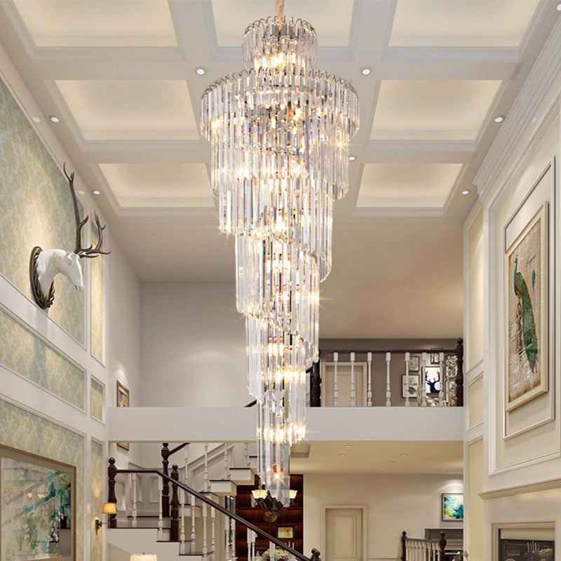 Luxury modern crystal chandelier for staircase gold/chrome home decoration loft chandeliers lighting fixtures