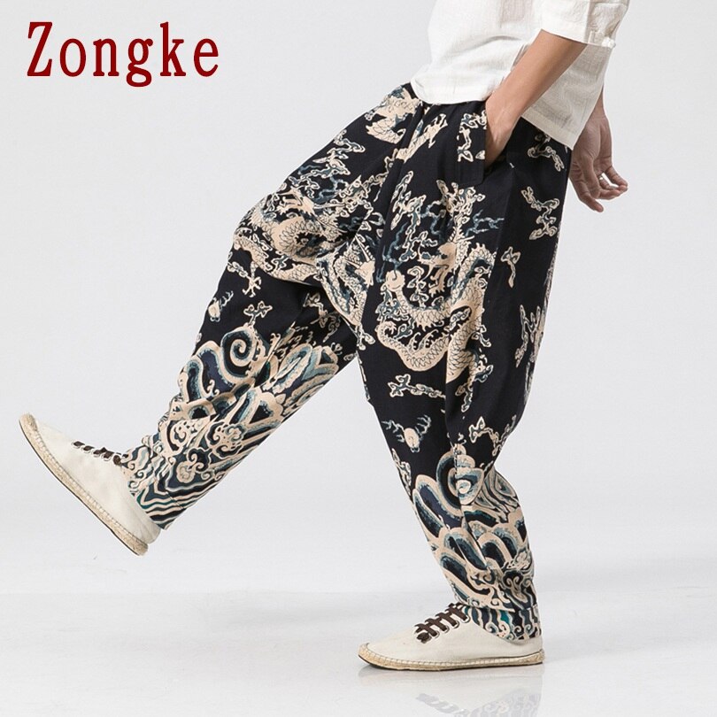 Zongke Dragon Pattern Pants Men Joggers Trousers Men Pants Streetwear Sweatpants Harem Pants Men Trousers XXXL 2021 Spring New