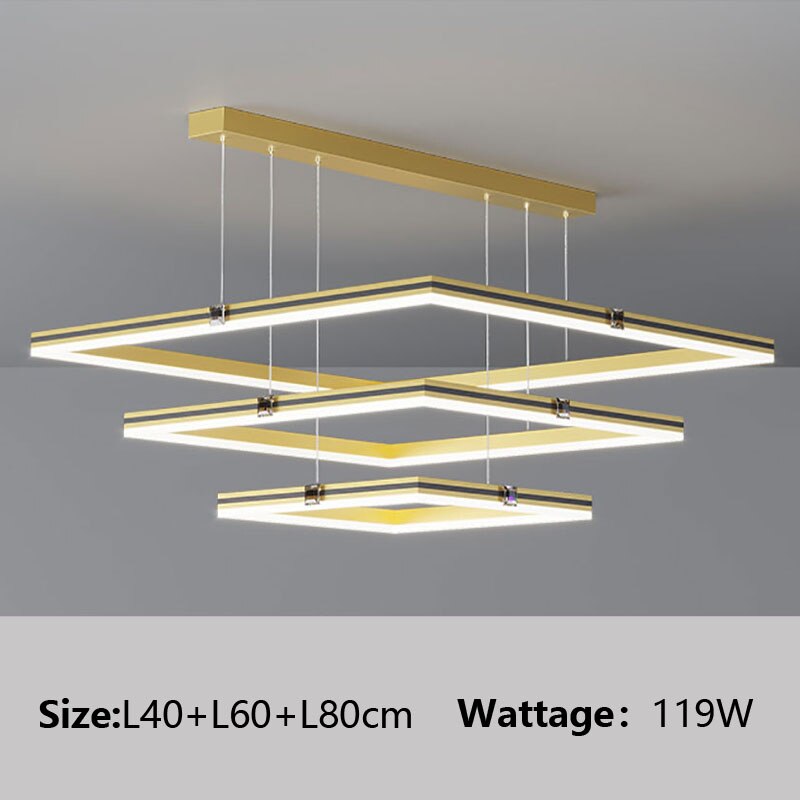 Modern Minimalist Luster Square Black Gold LED Chandelier for Bedroom Living Room Restaurant Loft Home Indoor Light Fixture