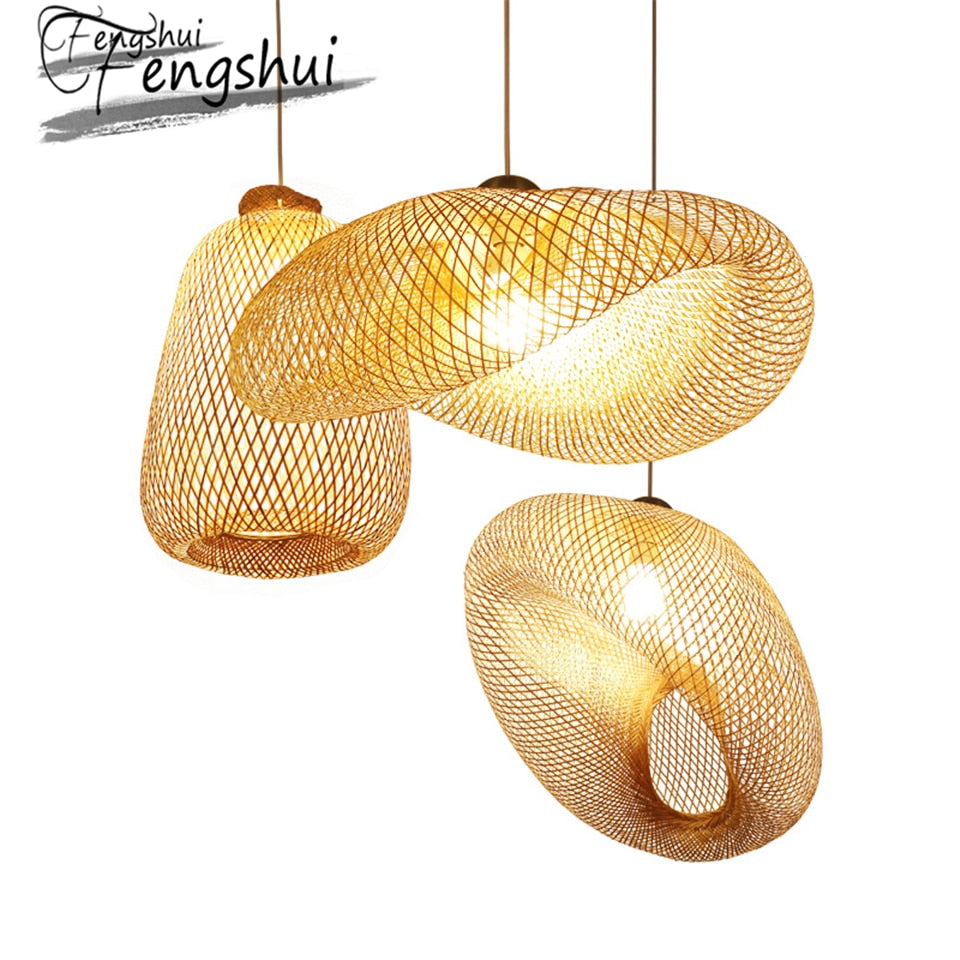 Modern Art Pendant Lights Vintage Bamboo Lamp Restaurant Rattan Pendant Lamp for Living Room Hanging Kitchen Lamp Light Fixtures